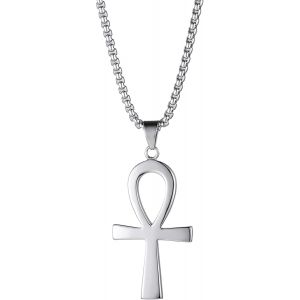 Kal-Collier Pendentif Acier Inoxydable Classique R&eacute;tro Style Egypte Croix Poli Bijoux Cadeau Pour Femme Homme Couleur Argent Dor&eacute; - Neuf