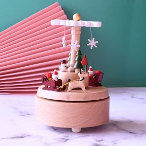 Bo&icirc;te &agrave; musique en bois d&eacute;corative No&euml;l Feuille de givre &Eacute;laphant personnalis&eacute; jouet cadeau pour gar&ccedil;ons et filles tournant artisanat (Burlywood) 10,9x10,9x15,5 cm - Neuf