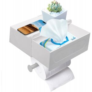 Porte-papier toilette sans per&ccedil;age, porte-papier toilette avec bo&icirc;te &agrave; lingettes humides, accessoires de salle de bain - Neuf