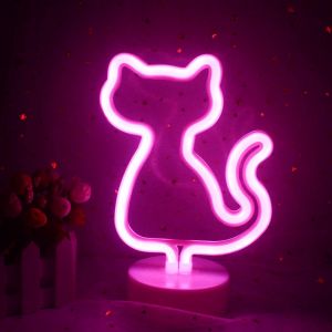Led Cat Enseignes Au N&eacute;on Avec Base Lampe Rose Lumi&egrave;re Usb/Batterie Mignon Signe De Nuit Pour Chambre D'enfant Filles Chambre Anniversaire Cadeau De No&euml;l Fourniture De F&ecirc;te - Neuf