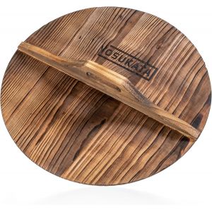 Jexnovashop-Couvercle En Bois Pour Po&ecirc;le Wok 36 Cm - Couvercles Rond Universel Pour Casseroles Et Po&ecirc;lesavec Poign&eacute;e Ergonomique - Couvercle Anti-Condensation 36 Cm - &Eacute;cologique Accessoires De Wok - Neuf