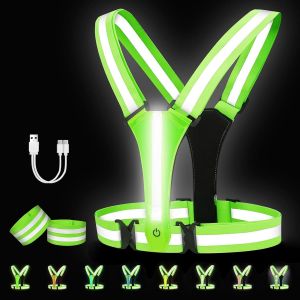 Acdsgd-Gilet R&eacute;fl&eacute;chissant Running, Led S&eacute;curit&eacute; Rechargeable Usb, Gilet V&eacute;lo R&eacute;fl&eacute;chissants Haute Visibilit&eacute;, Taille R&eacute;glable Avec 2 Bracelets R&eacute;fl&eacute;chissants, 8 Modes D'&eacute;clairage Pour V&eacute;lo, Moto, Vert - Neuf