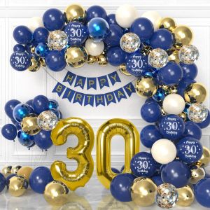KALANKA-Décoration Anniversaire 30 Ans - Arche Ballon Bleu Or, Bannière Joyeux Anniversaire pour Hommes et Femmes - Neuf