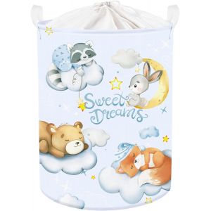 45L Grand Corbeilles à Linge Eléphant Endormi Rose pour Garçon Fille avec Poignée Paniers à Linge Sale Lune Repliable Vêtements Jouets avec Couvercle pour Salle de Bain - Neuf