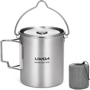 ASFASFq-Lixada Tasse Camping Pot Ultralight Portable Cafetière à Piston Acier Inoxydable avec Couvercle et Poignée Pliable pour Camping en Plein Air Randonnée Pédestre - Neuf