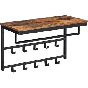 CAUC-Porte-Manteaux Mural, &Eacute;tag&egrave;re de Rangement, &Eacute;tag&egrave;re Murale avec 10 Crochets, Vestiaire, &Eacute;tag&egrave;re Suspendue avec Tringle, 60 x 30 x 42 cm, pour entr&eacute;e, Salon, Marron Rustique et Noir EBF60YM01 - Neuf