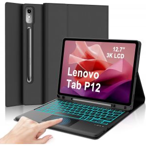 Clavier Lenovo Tab P12 12.7 Pouces 2023 Avec Trackpad, Rétroéclairage 7 Couleurs, Détachable Azerty Français Touchpad Clavier Étui Pour Tablette Lenovo Tab P12 12.7"" (Tb370fu), Noir - Neuf