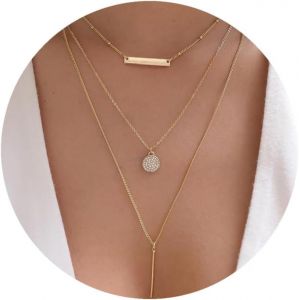 Kal-Collier Femme Or Multirang 14k Plaqué Or Femme Sautoir Colliers Long Fantaisie Boheme Cordon Collier Pour Pendentif Croix Et Rond Perle Chaine Idee Cadeau Anniversaire Bijoux Enfant Ado Fille - Neuf