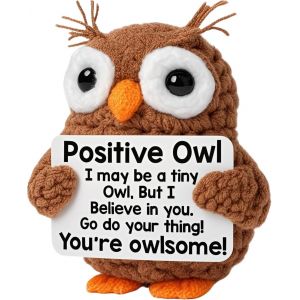 Kal-Chouette Positive Amusante | Mini Animaux En Laine Au Crochet - Chouette - Poupée Tricotée Avec Carte De Confirmation Inspirante - Cadeau Encourageant Pour La Fête D'anniversaire D'enfant - Neuf