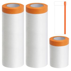 3 Rouleaux Papier de Masquage Peinture,3 Tailles Bache de Protection Peinture Transparente Film de Masquage avec Ruban Adhésif pour Meuble de Protection,55cm*20m,150cm*18m,270cm*15m - Neuf