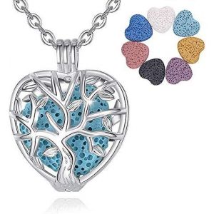 Collier Diffuseur Huile Essentielle,Arbre De Vie Pierre Naturelle Aromatherapie Famille Bijoux Avec 7 Pi&egrave;ces De Pierre De Lave - Neuf