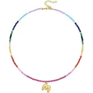 Collier Personnalis&eacute; Avec Initiale,14k Cuivre Plaqu&eacute;,Pendentif En Forme De Coeur Avec Lettre,Collier Pr&eacute;nom Personnalis&eacute; Pour Femmes Et Filles,Bijoux Femme,Cadeau Anniversaire (M) - Neuf