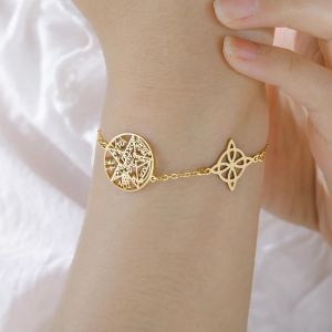 Bracelet Avec N?ud De Sorci&egrave;re Et Pentagramme Pendentif Celtique Amulette De Protection Sorcellerie Pa&iuml;enne Bijoux Irlandais Pour Homme Et Femme - Neuf