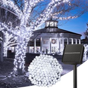 Kal-Guirlande Lumineuse Solaire D'extérieur, 13m 100 Led, 8 Modes D'éclairage, Étanche, Blanc Pur - Neuf