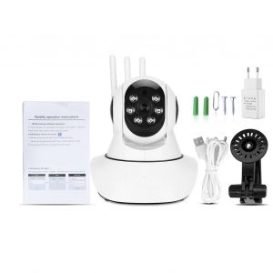 Camera de securite IP ESCAM 1,3 MP a 3 antennes ONVIF, panoramique, inclinaison, surveillance infrarouge, webcam interieure, prise UE - Neuf