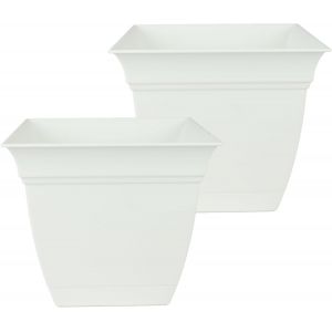 ERYI-Lot De 2 Pots De Fleurs Carrés Eclipse De 25,4 Cm Avec Soucoupe - Pour Intérieur Et Extérieur - Pour Fleurs, Légumes, Herbes - Blanc - Neuf