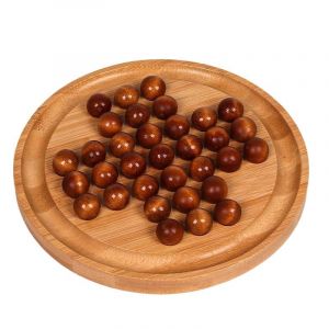 Solitaire - Taille Xl - Rond Avec Boules - Diamètre : 20 Cm - Solitaire - Jeu De Réflexion - Patience - Jeu De Logique En Bois De Graine - Neuf