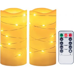 Lot de 3 bougies piliers &eacute;lectriques &agrave; LED sans flamme &agrave; piles avec minuterie de 6 heures en cire v&eacute;ritable pour Halloween, Halloween, Thanksgiving, ch&acirc;teau, sorci&egrave;re, chauve-souris pour int&eacute;rieur - Neuf