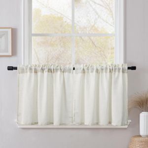 Tzf-Rideau Cuisine Véritable Lin Beige Clair L 60 X H 45 Voilage Intérieurs Petite Fenetre Paire - Neuf