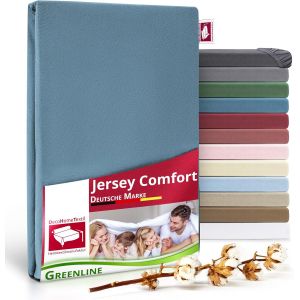 Tianyi-Greenline Lot De 2 Draps-Housses En Jersey De Qualit&eacute; Sup&eacute;rieure 100 % Coton - Bleu - 90-100 X 200 Cm Jusqu'&agrave; 30 Cm - Convient &Eacute;galement Pour Lit &Agrave; Sommier Tapissier - Neuf