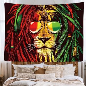 Cauc-U2013 Tapisserie Murale D&eacute;corative Chambre - Lunettes Reggae Rasta Jamaica Lion - 200 X 150 Cm Grand U2013 Papier Peint Tissu U2013 Tapestry Aesthetic Wall - D&eacute;coration Panoramique - Neuf