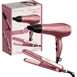 Coffret Set Lisseur + Sèche-Cheveux - Demeliss - 2200 W - Cherry Chérie - Neuf