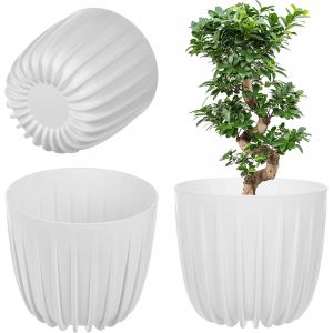 Pot De Fleurs En Plastique-Pot De Fleurs Moderne Avec Motif G&eacute;om&eacute;trique-Pot De Fleurs Rond Avec Insert-Blanc Neige-16 X 14 Cm - Neuf