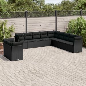 Prolenta Premium - Salon De Jardin 11 Pcs Avec Coussins Noir R&eacute;sine Tress&eacute;e - Neuf