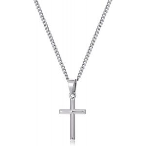 Kal-Collier Homme, Collier Avec Pendentif Croix Pour Homme, Collier Croix En Acier Inoxydable Noir Argent&eacute; Pour Homme Femme, Cadeau Croix Pour Homme - Neuf
