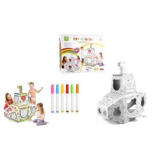 Maison en carton &agrave; colorier pour enfants avec 6 feutres de couleur - Maisonnette et sous-marin &agrave; fabriquer soi-m&ecirc;me - Neuf