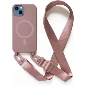 LORANKA-Coque avec Cordon pour iPhone 13(6.1).Compatibilit&eacute; Chargeur sans Fil.Silicone avec Cordon Case,Couleur Solide-Rose - Neuf