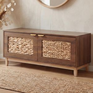 Banc HWC-P54, banc de vestiaire, &eacute;tag&egrave;re &agrave; chaussures, rangement &agrave; chaussures, MDF m&eacute;lamin&eacute;, fa&ccedil;ade en jacinthe d'eau, 45 x 100 x 42 cmmarron - Neuf