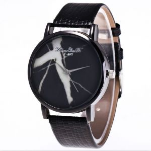 Montre-Bracelet Analogique Zhoulianfa Pour Homme Et Femme, Bracelet En Cuir Synthetique, A Quartz Marbre (Noir) - Neuf