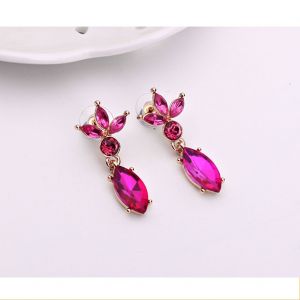 Ensemble De Bijoux Tendance Pour Femmes, Collier En Forme De Fleur, Boucles D'oreilles, Decoration En Strass (Rouge) - Neuf