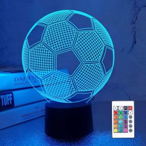 Foot Veilleuse Enfant, 3d Led Football Lampe De Chevet Enfant 16 Couleurs Changeantes Avec Télécommande, Decoration Chambre Anniversaire Surprise Cadeau Garcon 7.8.9.10 Ans - Neuf