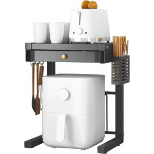 Chenquansarl-Tagère De Rangement Pour Friteuse À Air - Étagère De Cuisine Ventilée Multifonction - Avec Tiroirs Et Paniers Et Crochets - Pour Petits Appareils Ménagers - Noir - Neuf