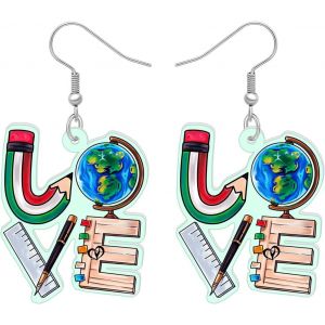 Kal-Acrylique Nouveauté Fun Enseignant D'appréciation Cadeaux Règle Globale Tableau Noir Pendantes Boucles D'oreilles Retour À L'école Bijoux Pour Femmes Cadeaux Charms - Neuf