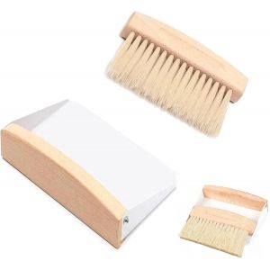 Balai de Table, Mini Pelle et Brosse, Ensemble de Balayage de Table en Bois, Set Pelle et Balai, Balai en Bois et M&eacute;tal, Mini Balayette de Table, pour la Maison, Le Bureau et la Cuisine, Blanc - Neuf
