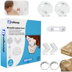 Kit De S&eacute;curit&eacute; Enfant 20 Pcs-Cache-Prise B&eacute;b&eacute; Type E [X5] Sans Cl&eacute; Avec Adh&eacute;sif-S&eacute;curit&eacute; Placard B&eacute;b&eacute; [X5] Avec Adh&eacute;sif 3m-Protection Coin De Table [X5]-Protection Angle De Table B&eacute;b&eacute; [X5] - Neuf