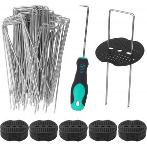 ASFASFq-Sardines De Fixation, 50 Piquets De Jardin galvanisé + 50 rondelles + 1 Crochet, Agrafe Geotextile adapté à la Fixation de Toiles antimauvaises Herbes de membranes Anti Mauvaises Herbes - Neuf