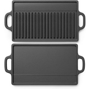 JEXNOVASHOP-Poele grill,Po&ecirc;les gril double face 44 * 23cm,Poele grill fonte ext&eacute;rieur avec rev&ecirc;tement antiadh&eacute;sif,poele a griller r&eacute;versible adapt&eacute; aux cuisini&egrave;res &agrave; gaz,fours,plaque barbecue &agrave; frire - Neuf
