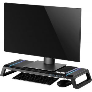 SUBZONAL-Support de Moniteur RGB, R&eacute;hausseur d'&Eacute;cran, Support de Moniteur Pr&eacute;-Montage Ajustable, avec Tiroir de Rangement et Support de T&eacute;l&eacute;phone + 4 ports USB en Fa&ccedil;ade, pour PC/Laptop/iMac/TV, Noir - Neuf