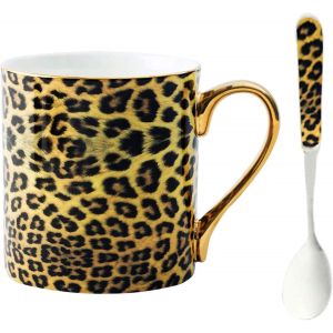 Eryi-Ybk Tech Tasse À Thé En Porcelaine Anglaise 355 Ml Pour La Maison, La Cuisine, Le Bureau ¿ Motif Léopard (Jaune) - Neuf