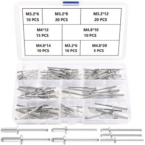 100 Pièces 7 Tailles M3.2/M4/M4.8 Rivets Aveugles en Aluminium Kit,Rivets à Bout Ouvert Rivets Pop,Rivets Aveugles à Tête Bombée en Aluminium,pour Métal Bois Plastique - Neuf