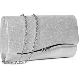 RFCBC-Pochettes et Clutches Femmes, Sac de Soirée Femme, Argente Pochette Sac a Main Femme pour Mariage Ceremonie, élégant Pochettes Sac de Soirée avec Amovible Chaîne pour Boule - Neuf