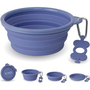 Large Collapsible Dog Bowl 1000 Ml, Sturdy Reinforced Rim, Includes Carabiner & Water Bottle Holder Keychain, Pink - Neuf