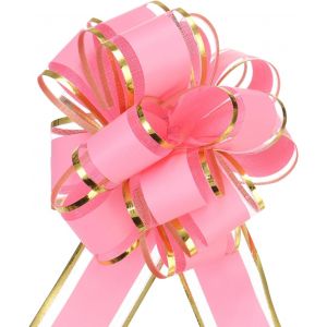KAL-Noeud Cadeau 10Pcs 10Cm Noeud De Ruban De Noël Avec Bordure Dorée, Ruban D'Emballage Cadeau En Organza Pour Voiture, N?ud Pour Paniers De Voiture De Mariage, N?ud, Rose - Neuf