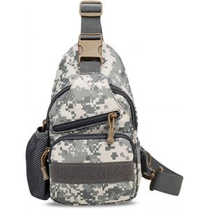 Loc-Sac De Poitrine Sac D'Epaule Tactique Militaire Molle Sacoche Homme Avec Usb Sac Bandoulière Imperméable Sling Bag Pour Cyclisme,Aventure,Camping,Équitation,Chasse,Randonnée,Voyage Gris Camo - Neuf