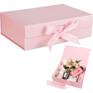 Boîte Cadeau Magnétique Avec N?Ud - 23 X 17 X 7 Cm - Avec Couvercle - Pliable - Décorative - Pour Fête D'anniversaire, Banquet De Vacances, Mariage - Rose - Neuf