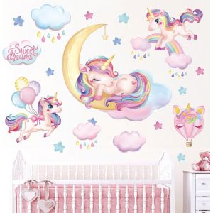 ERYI-Stickers Muraux Licorne Arc En Ciel Autocollants Muraux Mural Stickers Ballon Licorne Et Lune Nuage Pour Chambre Fille Chambre Enfants Bébé Pépinière - Neuf